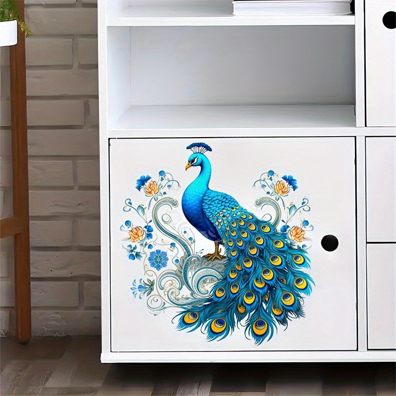 Peacock Toilet Lid Decal - 1pc Self-adhesive Animal Print Bathroom Decoration, Semi-glossy Finish, Plastic Surface Compatible, Single Use Peel and Stick Tank Cover Embellishment