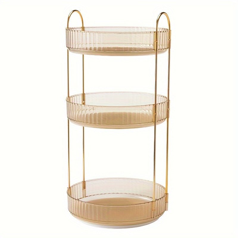Luxury 3-Tier Rotating Vanity Organizer Rack, Freestanding Plastic Bathroom Shelf for Cosmetics, Perfumes, Skincare - Versatile Storage for Bathroom, Kitchen Countertop