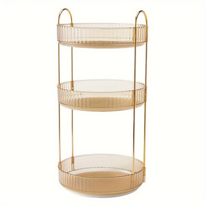 Luxury 3-Tier Rotating Vanity Organizer Rack, Freestanding Plastic Bathroom Shelf for Cosmetics, Perfumes, Skincare - Versatile Storage for Bathroom, Kitchen Countertop