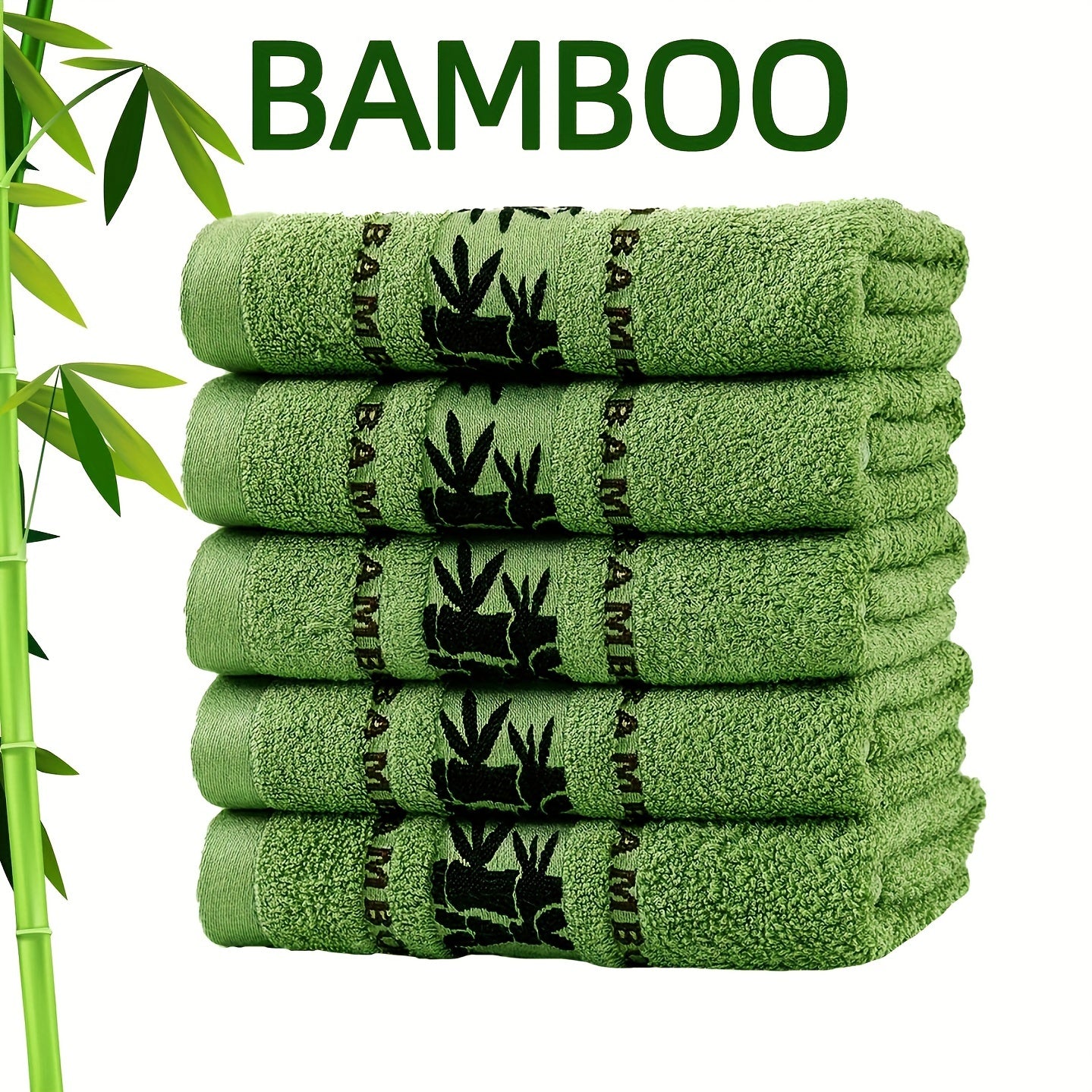 Self Flying Bamboo Fiber Towels Pack of 5 / 5pcs Bamboo Embroidered Hand Towel Set, Absorbent & Quick-Drying Showering Towel, Super Soft & Light Beige-Friendly Bathing Towel, for Home Bathroom, Ideal Bathroom Supplies 35*75cm