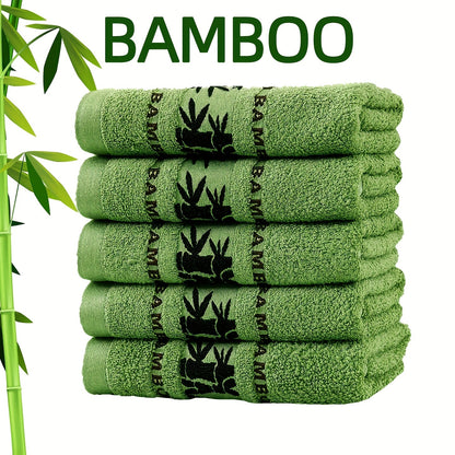 Self Flying Bamboo Fiber Towels Pack of 5 / 5pcs Bamboo Embroidered Hand Towel Set, Absorbent & Quick-Drying Showering Towel, Super Soft & Light Beige-Friendly Bathing Towel, for Home Bathroom, Ideal Bathroom Supplies 35*75cm