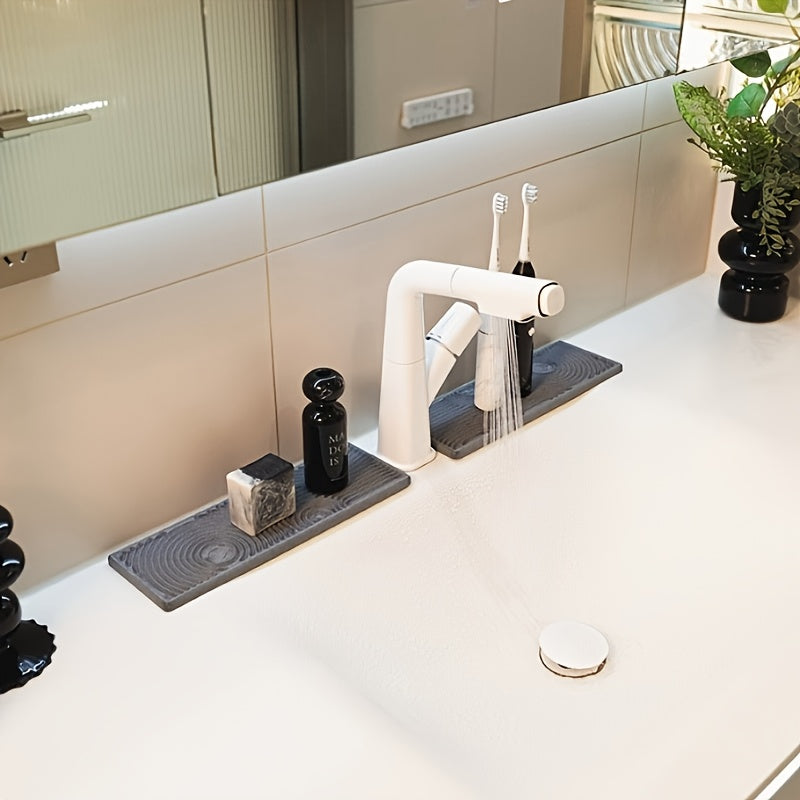 Fast-Dry Diatomaceous Earth Vanity Tray - Absorbent, Non-Slip Countertop Organizer for Bathroom & Kitchen Sink, Multi-Purpose Storage with Unique Stripe Design