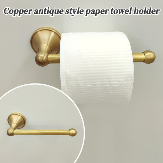 Copper Antique Style Wall-Mounted Toilet Paper Holder, 1pc – Elegant Brushed Finish, Easy Hole Installation Bathroom Hardware Accessory