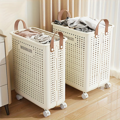 Foldable Laundry Basket with Wheels - Large & Medium Capacity, Durable PP Material, Ventilated Design & Ergonomic Handles, Space-Saving Collapsible Hamper for Bathroom, Bedroom, Laundry Room Storage