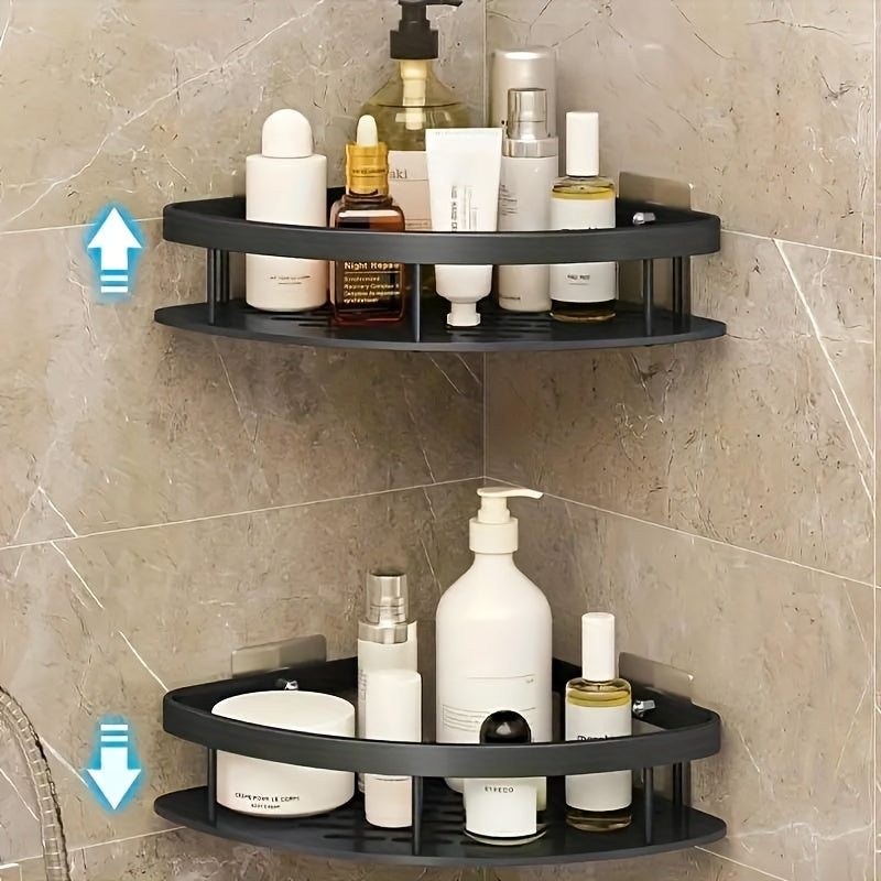 1pc No-Drill Corner Shower Caddy - Wall Mounted Bathroom Storage Rack for Shampoo & Accessories