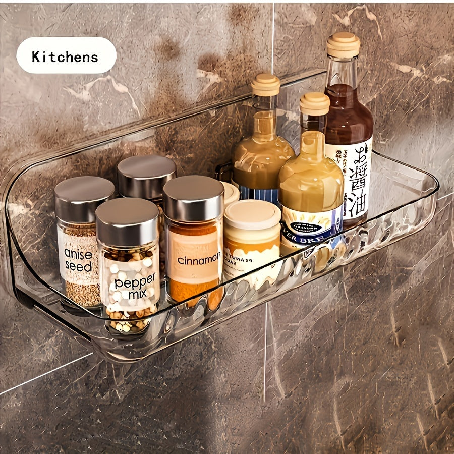 Easy-Install Wall-Mounted Bathroom Organizer - No Drill, Transparent Resin Storage Shelf for Toiletries & Cosmetics