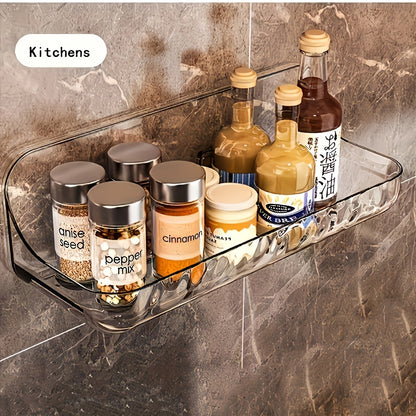 Easy-Install Wall-Mounted Bathroom Organizer - No Drill, Transparent Resin Storage Shelf for Toiletries & Cosmetics