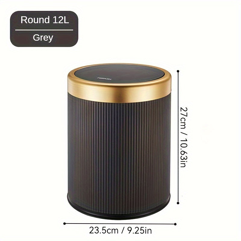 1pc Press-Type Luxury Kitchen Trash Can with Odor-Sealing Lid, Cylindrical Plastic Bin for Home, Living Room, Bathroom - Double-Layer Waste Basket, Large Capacity Garbage Can