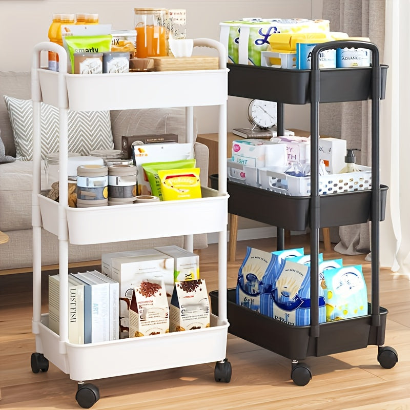 Multi-Layer Storage Organizer Cart - Durable Plastic, Easy to Move, Ideal for Kitchen, Bathroom, Bedroom - White
