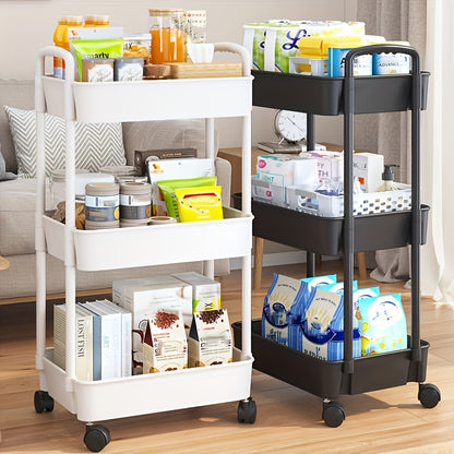 Multi-Layer Storage Organizer Cart - Durable Plastic, Easy to Move, Ideal for Kitchen, Bathroom, Bedroom - White
