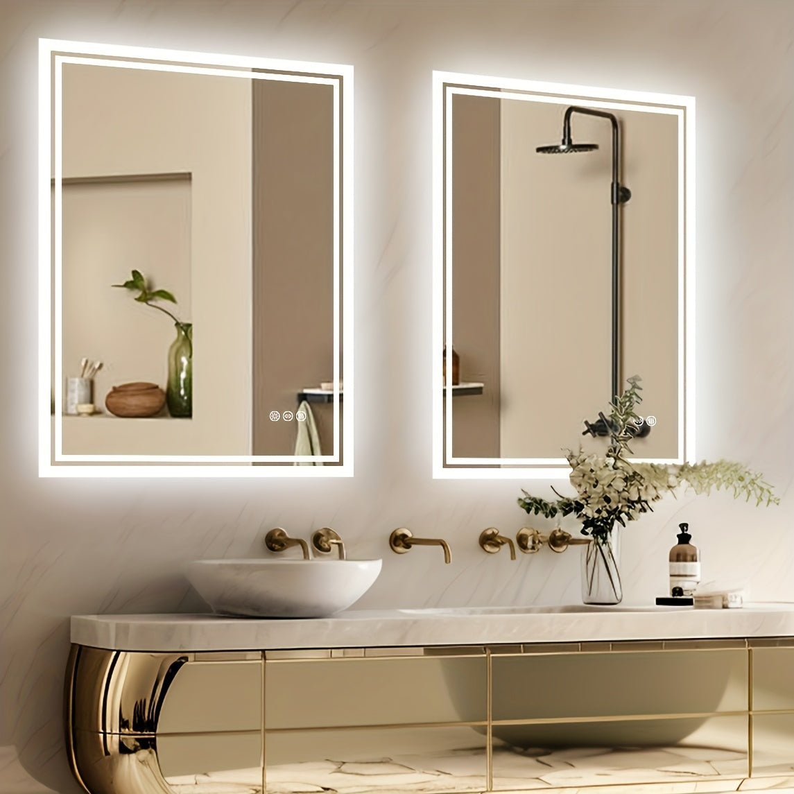 Bathroom Mirror with LED Lights, Large Rectangulaire Makeuo Mirror Dimmable 3 Colour Anti Fog Smart Touch Sensor Vanity Wall Mounted Frosted Glass Frame, Modern Design HD Hanging Bathroom Mirror with Backlit, Vertical Or Hori