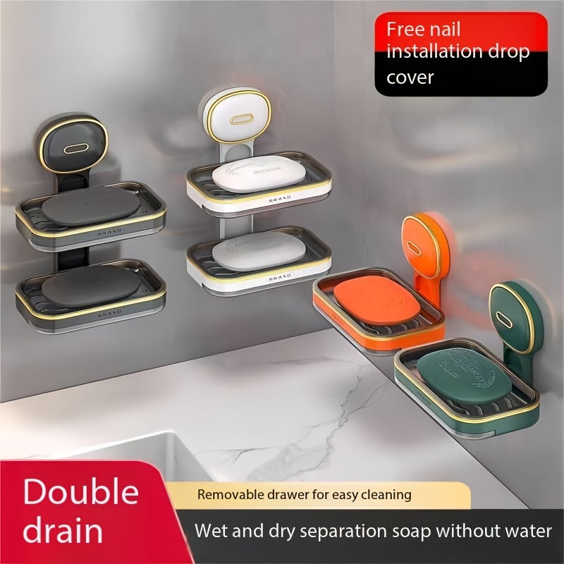 1pc Wall Mounted Soap Holder, Double Layer Drainage Soap Rack, Household Toilet Bathroom Soap Tray, Simple Soap Storage Rack for Home Bathroom, Bathroom Accessories