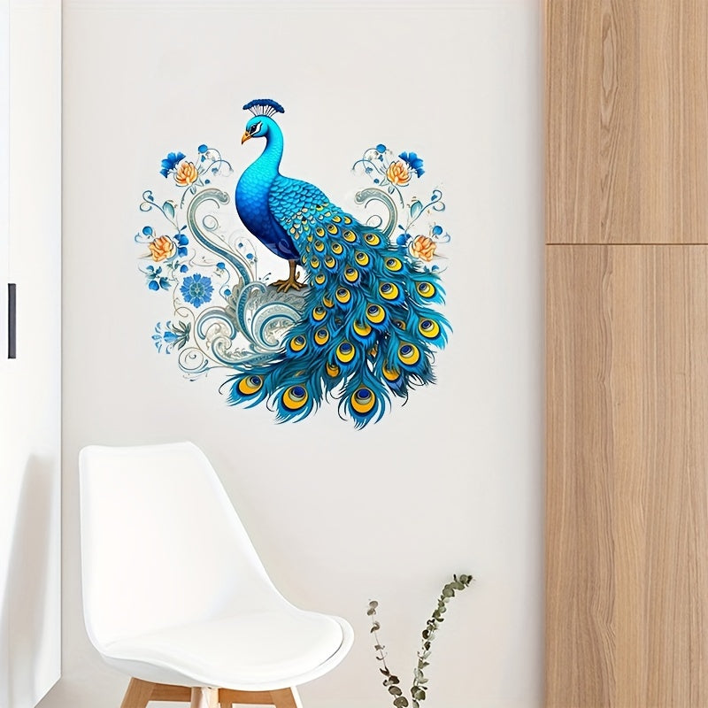 Peacock Toilet Lid Decal - 1pc Self-adhesive Animal Print Bathroom Decoration, Semi-glossy Finish, Plastic Surface Compatible, Single Use Peel and Stick Tank Cover Embellishment