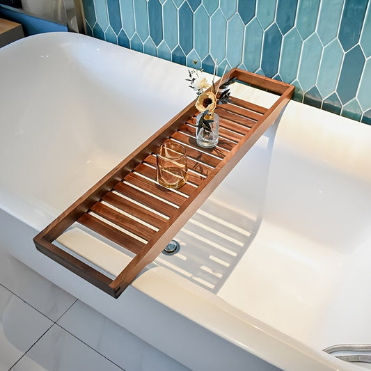 1pc Acacia Wood Bathtub Caddy Tray, Rustic Floating Bath Tub Organizer with Modern Design, Spa and Bathroom Accessory