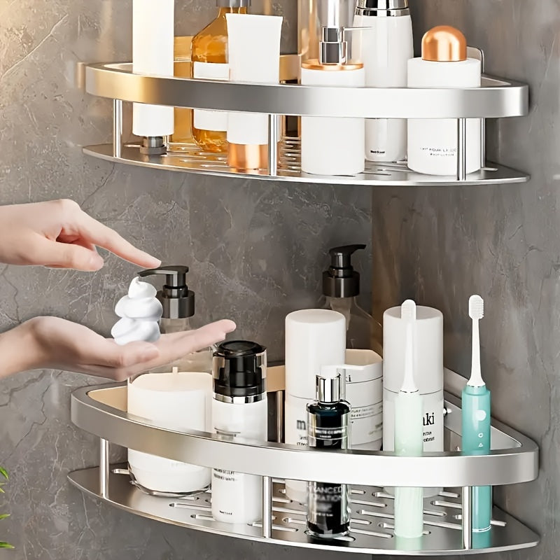 1pc No-Drill Corner Shower Caddy - Wall Mounted Bathroom Storage Rack for Shampoo & Accessories