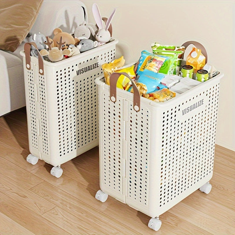 Foldable Laundry Basket with Wheels - Large & Medium Capacity, Durable PP Material, Ventilated Design & Ergonomic Handles, Space-Saving Collapsible Hamper for Bathroom, Bedroom, Laundry Room Storage