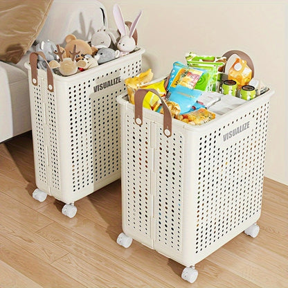 Foldable Laundry Basket with Wheels - Large & Medium Capacity, Durable PP Material, Ventilated Design & Ergonomic Handles, Space-Saving Collapsible Hamper for Bathroom, Bedroom, Laundry Room Storage
