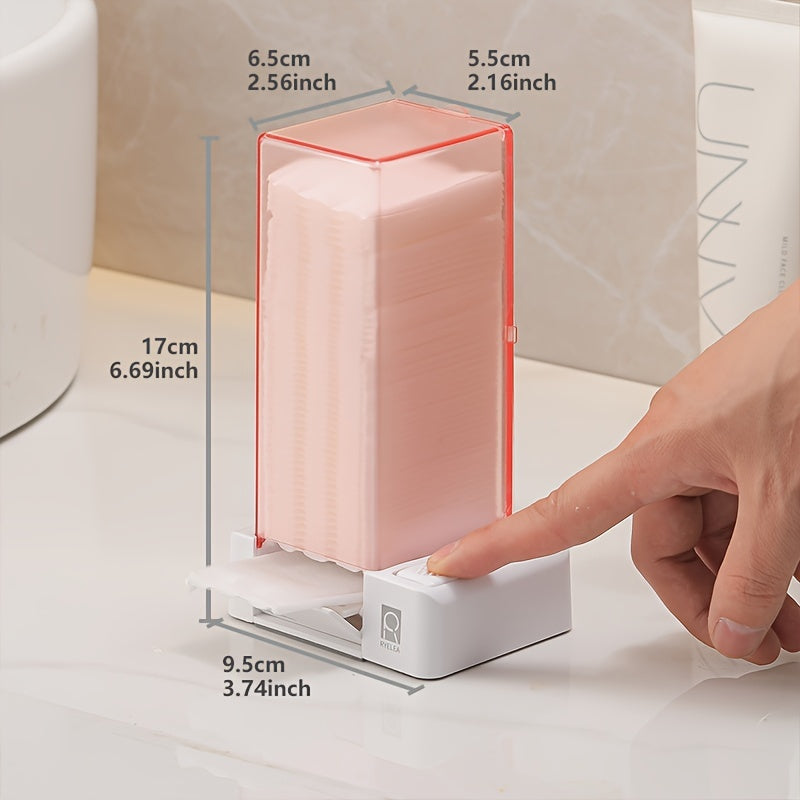 RYELEA 5X6Cm Makeup Remover Pad Organizer Press-To-Dispense Pad Storage Box Dispenser– Waterproof Bathroom Organizer for Vanity And Countertop