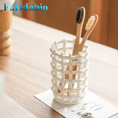 1Pc Hand Woven Ceramic Toothbrush Holder - Freestanding Toothpaste Storage Container for Bathroom Accessories, Non-Electric Organizer