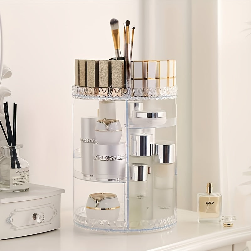 360° Rotating Acrylic Makeup Organizer - Transparent Cosmetic Storage Box for Skincare, Lipstick & More - Perfect for Dorms & Bathroom Vanity