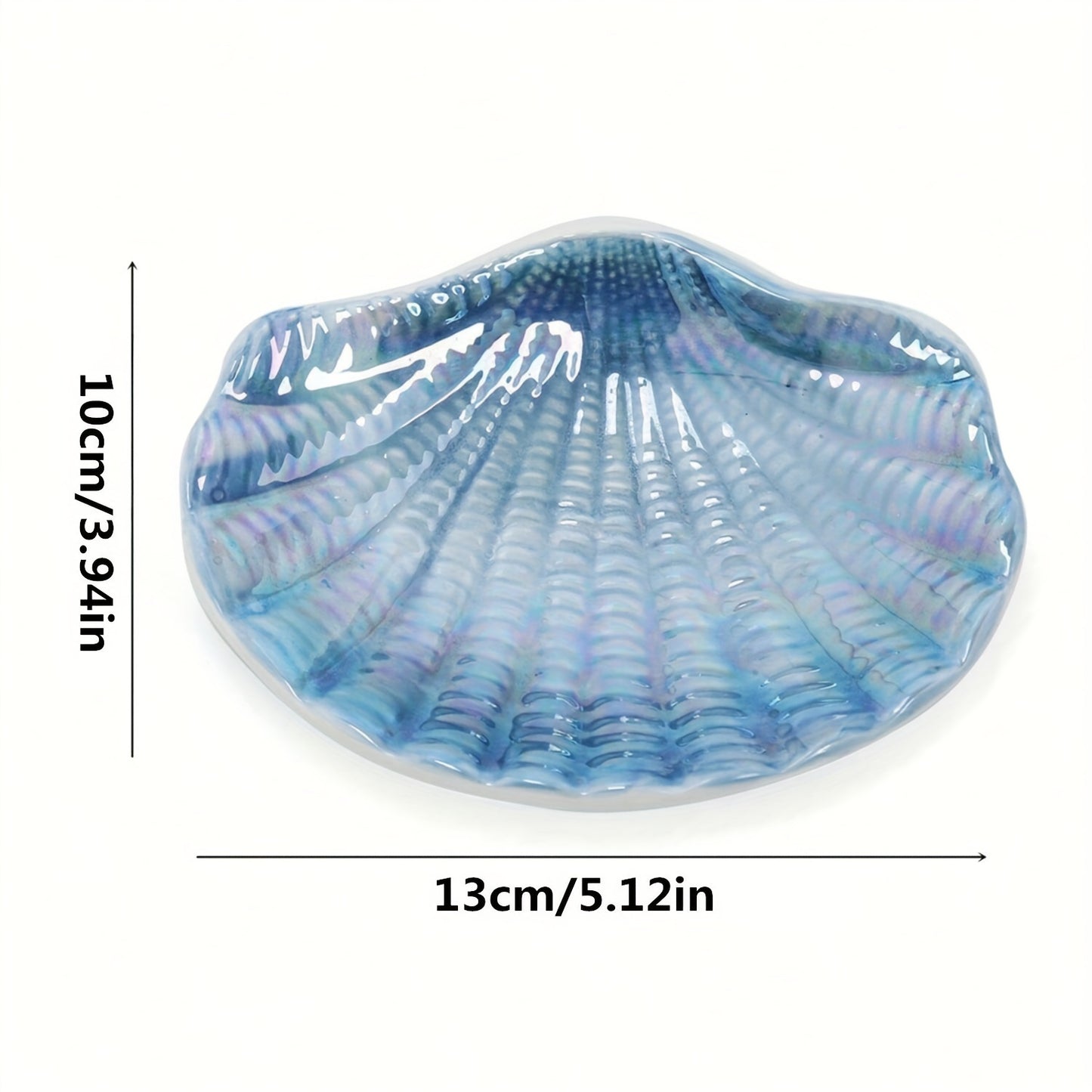 Blue & White Ceramic Ocean Seashell Soap Dish - Elegant Oval Design with Intricate Glossy Finish, Perfect for Bathroom, Tub, and Kitchen Sink, Bathroom Accessories | Decorative Soap Dish | Iridescent Ceramic, Soap Bar Holder