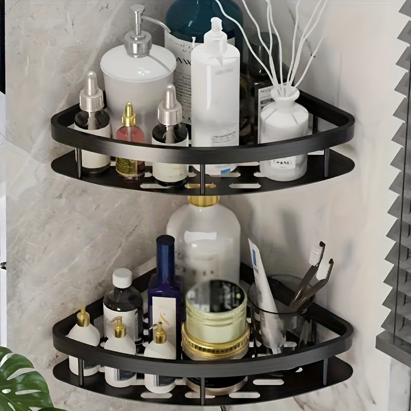 1pc No-Drill Corner Shower Caddy - Wall Mounted Bathroom Storage Rack for Shampoo & Accessories