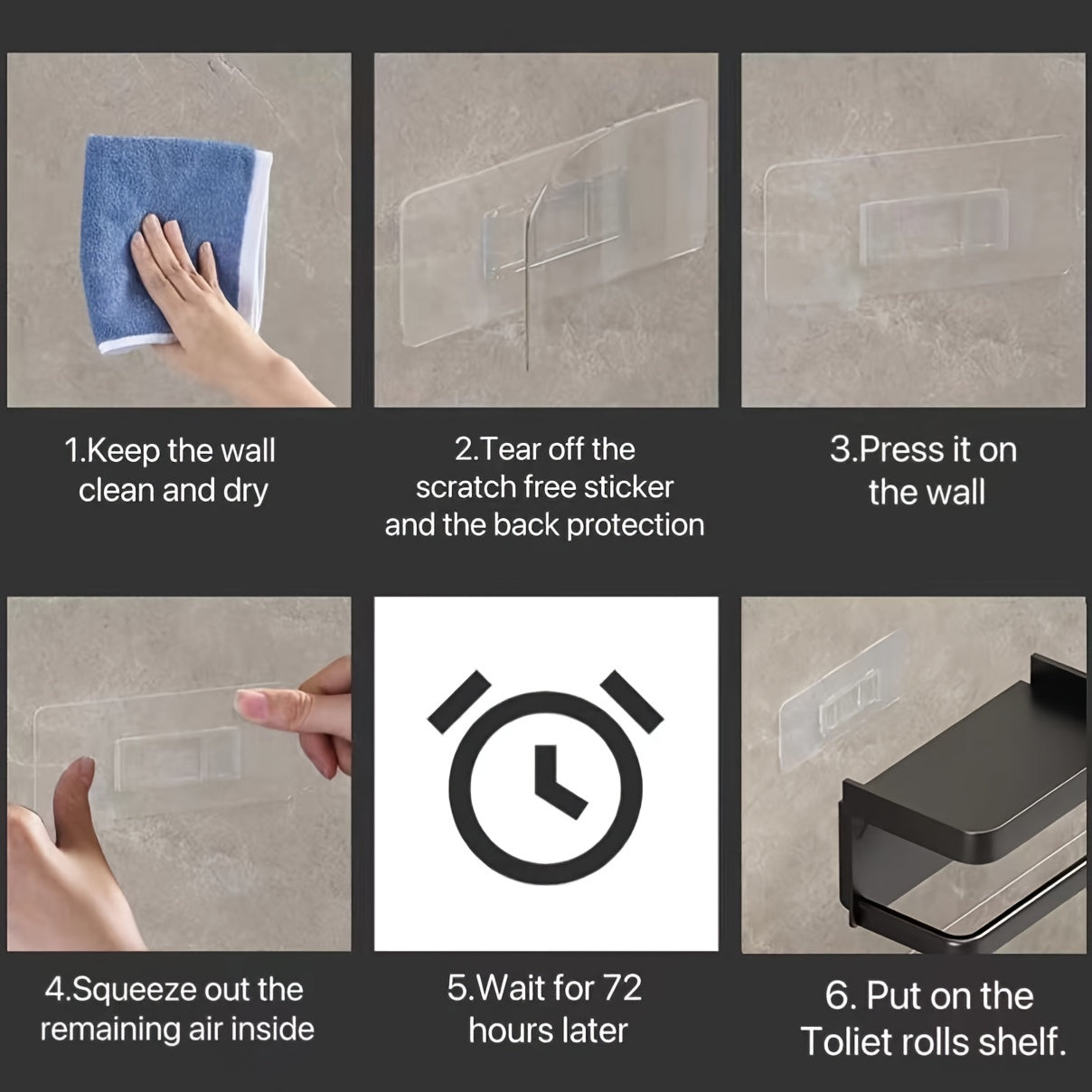 Wall-Mounted Toilet Paper Holder with Shelf and Phone Holder, Plastic, Self-Adhesive, No-Drill for Bathroom Tissue Roll Dispenser