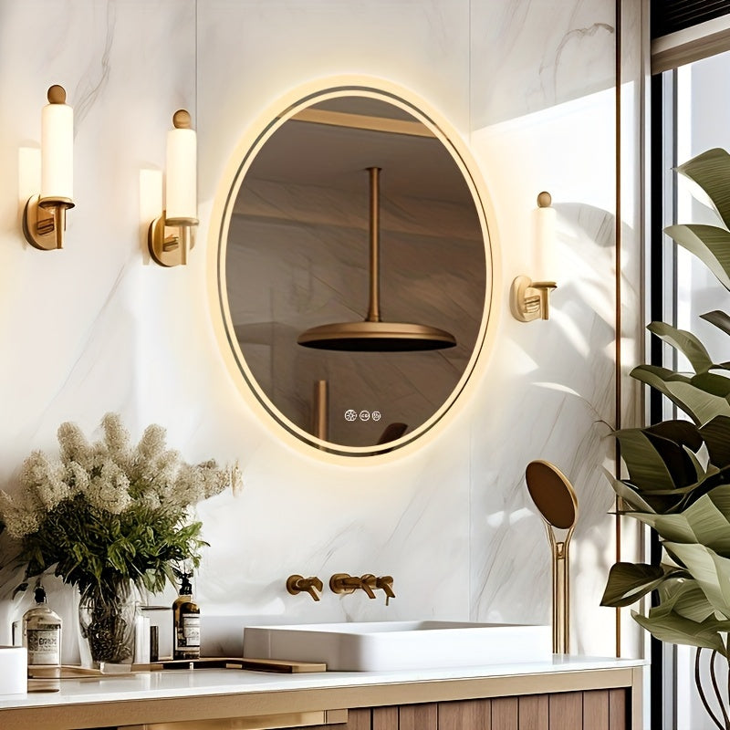 LED Bathroom Mirror Round: Lighting Dimmable Backlit Wall Mirror, Circle Illuminated Anti-Foge Vanity Mirror, 3 Smart Touch Button Makeup With Brightness Adjustable, Memory Function Modern Shaving Mirror With Acrylic Edge