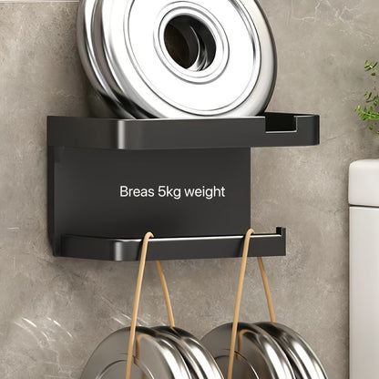 Wall-Mounted Toilet Paper Holder with Shelf and Phone Holder, Plastic, Self-Adhesive, No-Drill for Bathroom Tissue Roll Dispenser