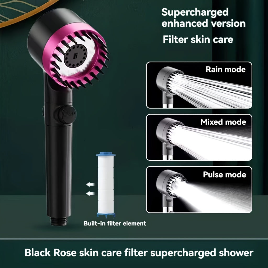 3-in-1 Handheld Shower Head with Scalp Massager, 4-in-1 Detachable Shower Head, High Pressure Water Filter, Plastic, Round Shape, for Skin & Hair Care, Softens Hard Water, Kitchen & Bathroom Accessory