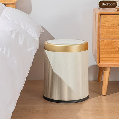 1pc Press-Type Luxury Kitchen Trash Can with Odor-Sealing Lid, Cylindrical Plastic Bin for Home, Living Room, Bathroom - Double-Layer Waste Basket, Large Capacity Garbage Can