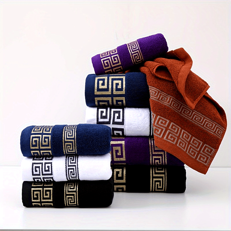 3pcs 100% Cotton Towel Set (1 Bath Towel, 2 Washcloths) GSM410, Exquisite Embroidery, Geometric Pattern, Luxury Style Bath Towel, Very Soft, Very Absorbent, Not Easy to Shed And Not Easy to Fade, Bathroom Essentials, Suitable