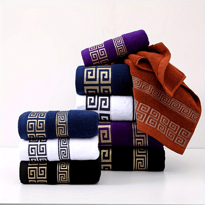 3pcs 100% Cotton Towel Set (1 Bath Towel, 2 Washcloths) GSM410, Exquisite Embroidery, Geometric Pattern, Luxury Style Bath Towel, Very Soft, Very Absorbent, Not Easy to Shed And Not Easy to Fade, Bathroom Essentials, Suitable