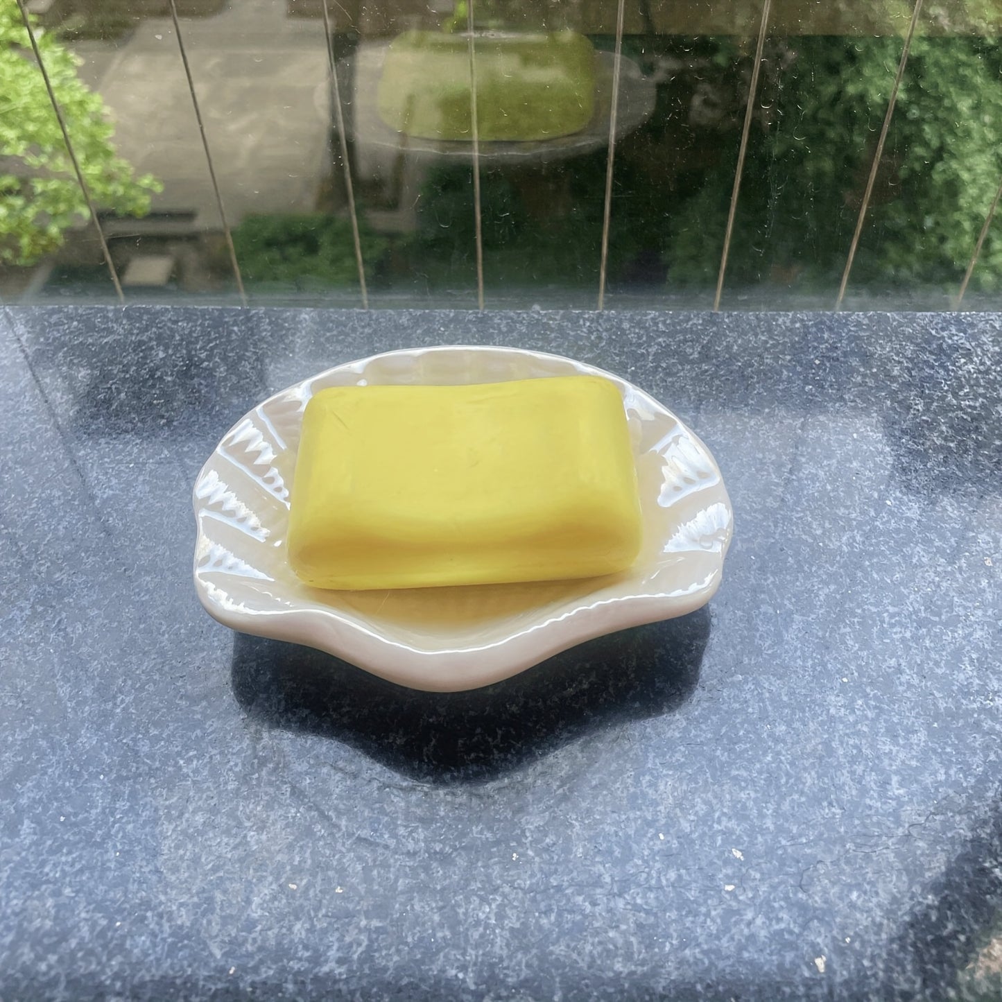 Blue & White Ceramic Ocean Seashell Soap Dish - Elegant Oval Design with Intricate Glossy Finish, Perfect for Bathroom, Tub, and Kitchen Sink, Bathroom Accessories | Decorative Soap Dish | Iridescent Ceramic, Soap Bar Holder