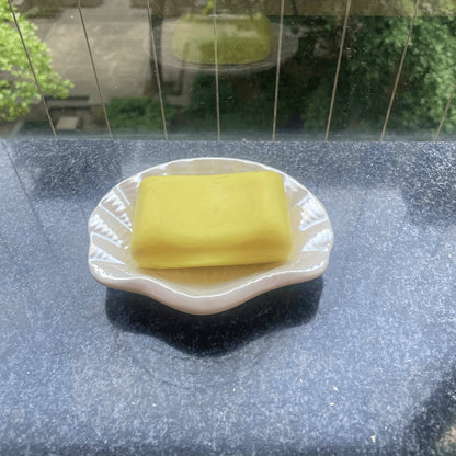 Blue & White Ceramic Ocean Seashell Soap Dish - Elegant Oval Design with Intricate Glossy Finish, Perfect for Bathroom, Tub, and Kitchen Sink, Bathroom Accessories | Decorative Soap Dish | Iridescent Ceramic, Soap Bar Holder