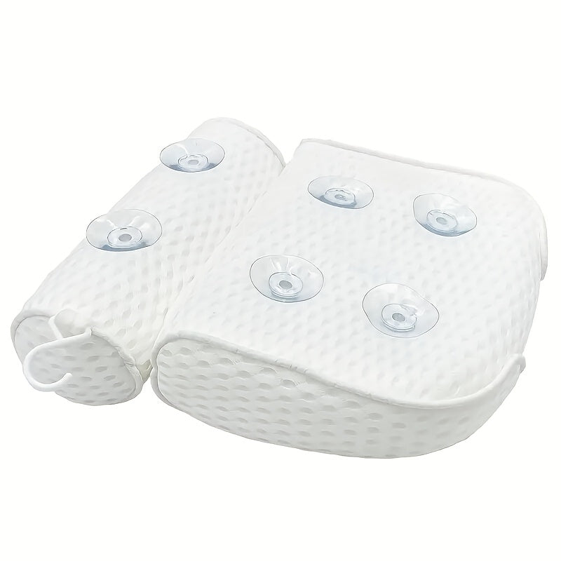Non-Slip Bath Pillow for Neck & Back Support - Spa-Grade 100% Polyester Bubble Massage Cushion with Anti-Slip Suction Cups, White Bathroom Accessory for Relaxing Soaks & Relax