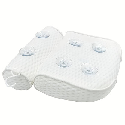 Non-Slip Bath Pillow for Neck & Back Support - Spa-Grade 100% Polyester Bubble Massage Cushion with Anti-Slip Suction Cups, White Bathroom Accessory for Relaxing Soaks & Relax