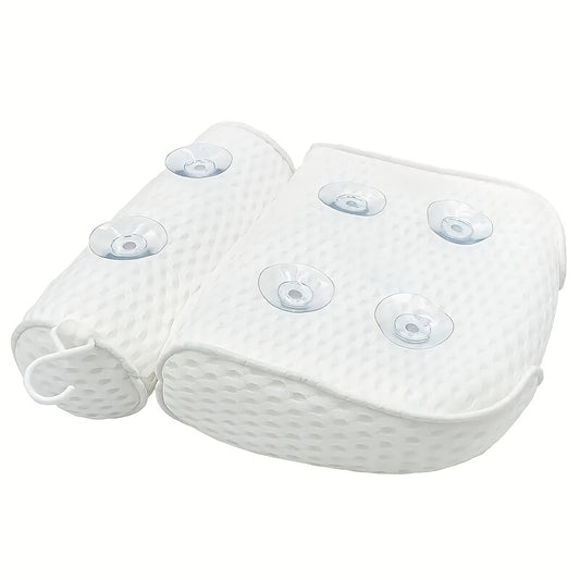 Non-Slip Bath Pillow for Neck & Back Support - Spa-Grade 100% Polyester Bubble Massage Cushion with Anti-Slip Suction Cups, White Bathroom Accessory for Relaxing Soaks & Relax