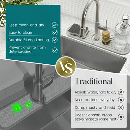 Fast-Dry Diatomaceous Earth Vanity Tray - Absorbent, Non-Slip Countertop Organizer for Bathroom & Kitchen Sink, Multi-Purpose Storage with Unique Stripe Design