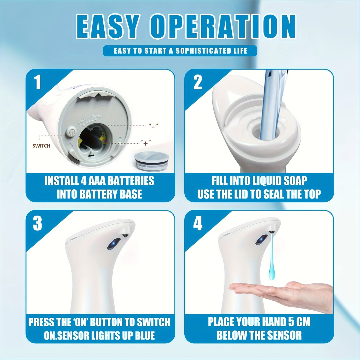 Sleek Black Automatic Soap Dispenser - Touchless, Wall-Mounted/Countertop Pump for Hand, Lotion, Shampoo - Ideal for Bathroom, Kitchen, Office - Battery Operated, Fragrance-Free, Soap Dispenser Bathroom