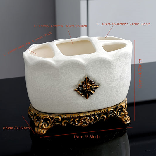 Elegant Ceramic Toothbrush Holder - Freestanding, Multi-Functional Organizer for Toothpaste, Combs & Makeup Brushes - Perfect for Bathroom Storage & Decor