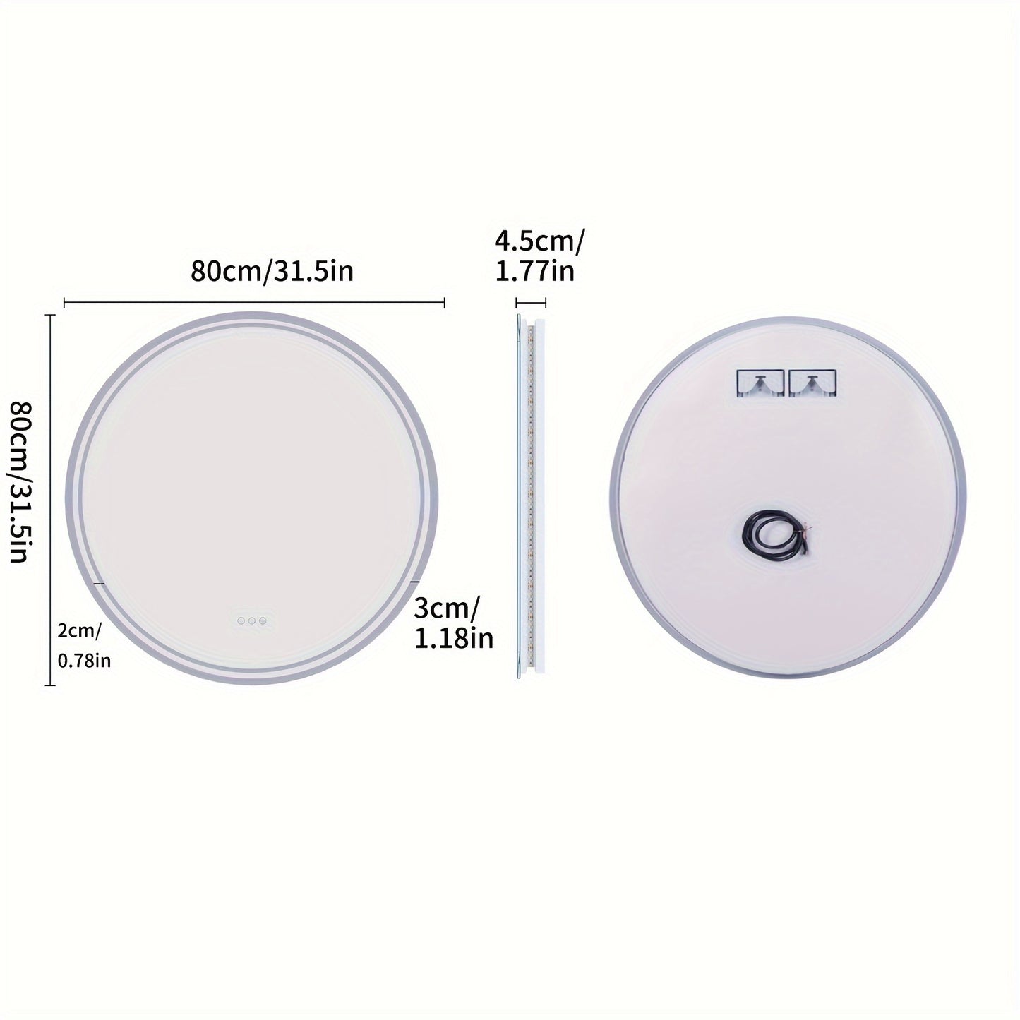 LED Bathroom Mirror Round: Lighting Dimmable Backlit Wall Mirror, Circle Illuminated Anti-Foge Vanity Mirror, 3 Smart Touch Button Makeup With Brightness Adjustable, Memory Function Modern Shaving Mirror With Acrylic Edge