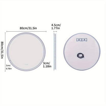 LED Bathroom Mirror Round: Lighting Dimmable Backlit Wall Mirror, Circle Illuminated Anti-Foge Vanity Mirror, 3 Smart Touch Button Makeup With Brightness Adjustable, Memory Function Modern Shaving Mirror With Acrylic Edge
