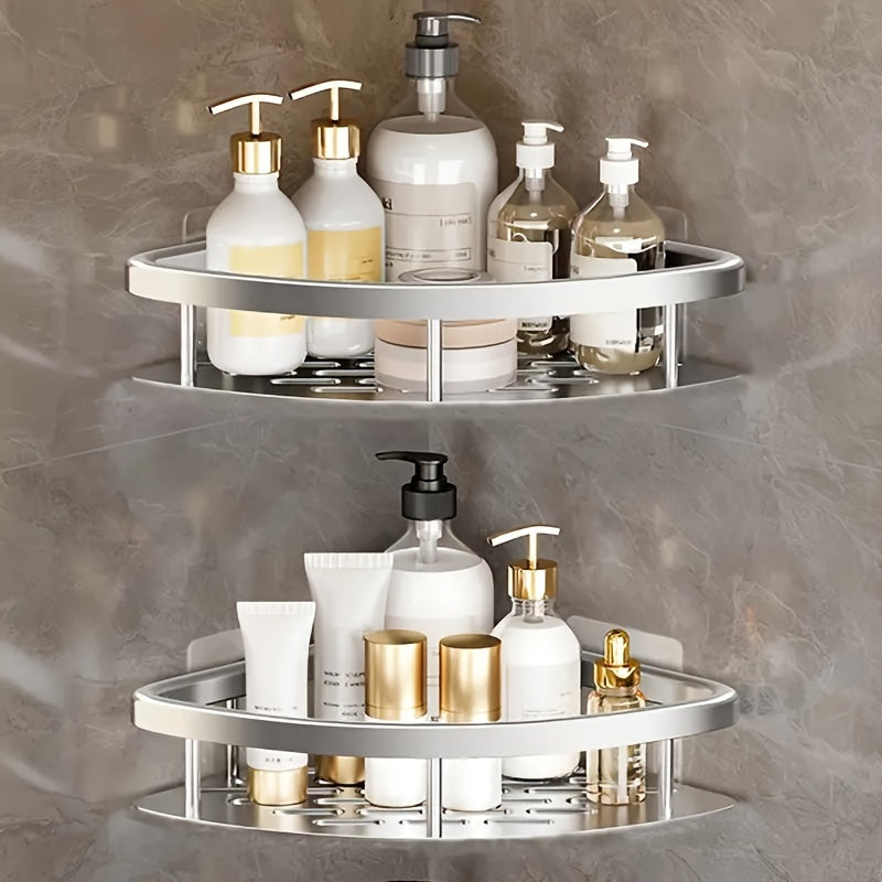 1pc No-Drill Corner Shower Caddy - Wall Mounted Bathroom Storage Rack for Shampoo & Accessories