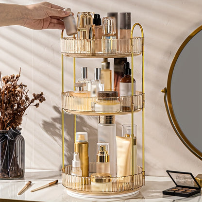 Luxury 3-Tier Rotating Vanity Organizer Rack, Freestanding Plastic Bathroom Shelf for Cosmetics, Perfumes, Skincare - Versatile Storage for Bathroom, Kitchen Countertop