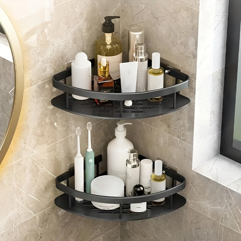 1pc No-Drill Corner Shower Caddy - Wall Mounted Bathroom Storage Rack for Shampoo & Accessories