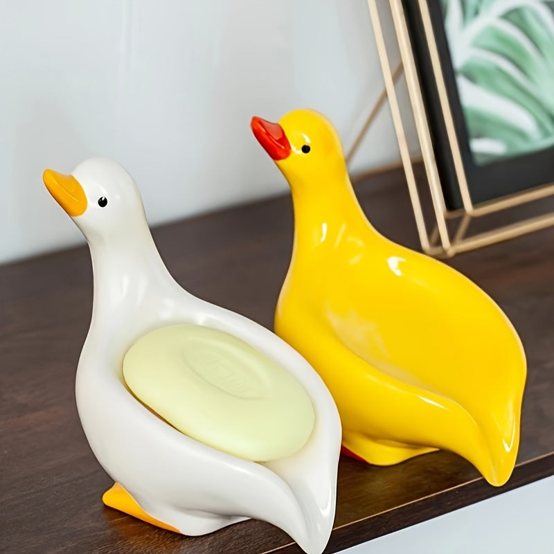 Porcelain Cute Duck Soap Dish, Cute Duck Bathroom Soap Holder, Anti-water Storage Rack, Washbasin Decor