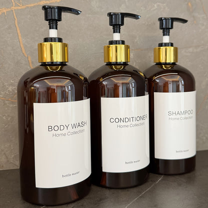 3pcs Shampoo & Conditioner Dispenser Set with Wall Mounts - 16.9oz, Bamboo Pump, Plastic, Bathroom Essentials, Shampoo And Conditioner Set