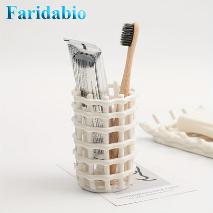 1Pc Hand Woven Ceramic Toothbrush Holder - Freestanding Toothpaste Storage Container for Bathroom Accessories, Non-Electric Organizer