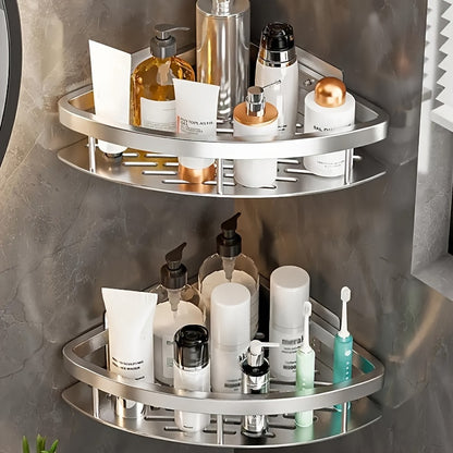1pc No-Drill Corner Shower Caddy - Wall Mounted Bathroom Storage Rack for Shampoo & Accessories